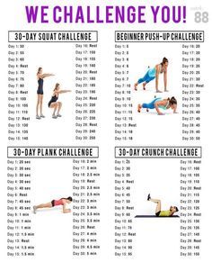 30 Day Squat, Challenge Fitness, Motivasi Diet, Latihan Dada, Squat Challenge, Plank Challenge, 30 Day Fitness, Push Up Challenge, Trening Fitness