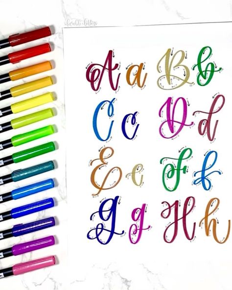 Lettering Alphabet Calligraphy, Calligraphy Pens For Beginners, Handlettering Alphabet, Brush Lettering Alphabet, Alphabet Calligraphy, Painting Lettering, Marker Painting, Brush Lettering Quotes, Brush Lettering Practice