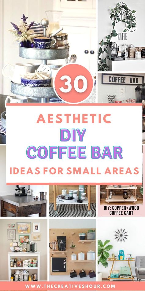 To help you in your journey of making your morning a little more cheerful – thanks to that fresh brewed cup of Joe – and to make your wallet thank you as well, we have put together a list of some really smart and innovative DIY coffee bar ideas for small spaces. Click here for more awesome DIY coffee bar cabinet ideas for small spaces, DIY coffee bar station ideas for small spaces, DIY coffee bar table ideas for small spaces, DIY coffee bar cart ideas for small spaces. Small Coffee Cart Ideas, Diy Coffee Station Small Spaces, Tiny Coffee Bar, Diy Coffee Bar Station, Coffee Bar Table Ideas, Mini Coffee Bar Small Spaces, Bar Table Ideas, Diy Coffee Bar Table, Diy Coffee Bar Cart