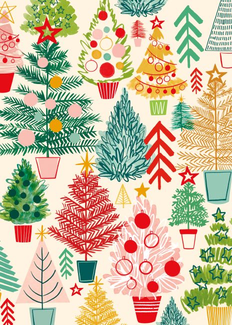 Magrikie : Illustration : holiday / christmas Christmas Mail Illustration, Holiday Patterns Wallpaper, Christmas Doodle Illustration, Winter Christmas Illustration, Cute Christmas Tree Illustration, Holiday Color Scheme, Christmas Print Pattern, Christmas Illustration Drawing, Christmas Surface Pattern