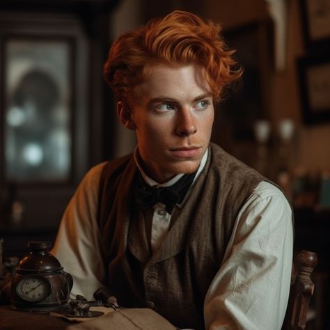 Artbreeder Ginger Man, Regency Mens Hair, Victorian Old Man Character Design, Character Inspiration Male Ginger, Briar Aesthetic, Blonde Victorian Man, Victorian Gentleman Character Art, Victorian Male, Zombie Hair