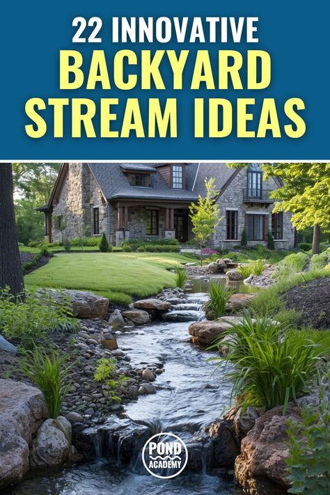 Discover 22 innovative and captivating backyard stream ideas to transform your outdoor space into a serene oasis. Backyard Streams And Ponds, Backyard Waterfall And Stream, Stream In Backyard, Backyard Stream Ideas, Backyard River Ideas, Backyard Stream Landscaping, Backyard Stream Diy, Water Falls Backyard, Garden Stream Ideas