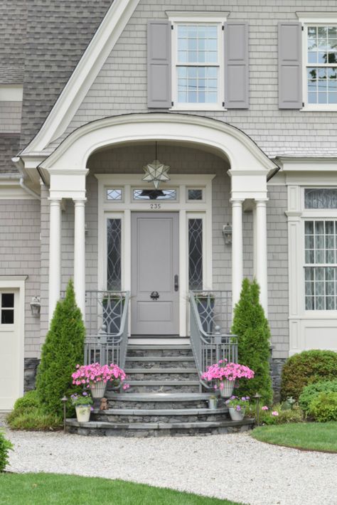 New England Homes Exterior, New England Home Exterior, Grey Exterior House Colors, New England House, Colonial House Exteriors, Gray House Exterior, Exterior House Colors Combinations, House Paint Color Combination, Gray House