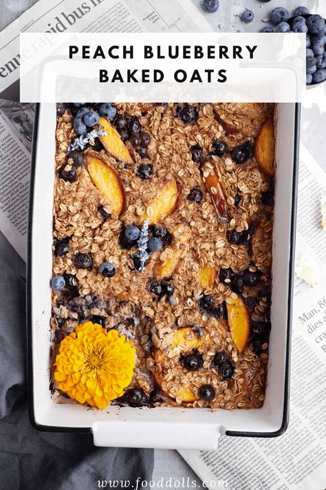 Our peach blueberry baked oats is the perfect summer breakfast. The juicy peaches and tart blueberries are a match made in heaven! Blueberry Baked Oats, Blueberry Oats, Most Nutrient Dense Foods, Food Dolls, Peach Blueberry, Blueberry Oat, Prep Breakfast, Baked Oatmeal Recipes, Summer Breakfast