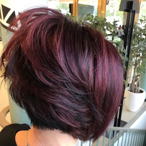 Burgundy is a great darker color to use when you are looking for a color change. The color melts through your hair like wine and is perfect for the co... Black Cherry Short Hair, Burgundy Hairstyles, Short Burgundy Hair, Pelo Color Borgoña, Men's Braids, Color Melts, Pelo Color Vino, Black Cherry Hair Color, Black Cherry Hair