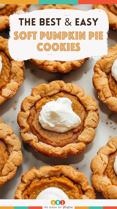 These Soft Pumpkin Pie Cookies are the perfect fall treat! A soft sugar cookie base filled with creamy pumpkin pie filling, all in a cute, handheld form. They’re easy to make and ready in just over an hour. Perfect for holiday gatherings or whenever you're craving those warm, spiced pumpkin flavors. Don’t forget to pin this recipe and give it a try—your family will love it! Pumpkin Pie Thumbprint Cookies, Sugar Cookie Pumpkin Pie Cups, Pumpkin Pie Sugar Cookies, Pumpkin Pie Cookies Recipe, Pumpkin Pie Cookie, Creamy Pumpkin Pie, Soft Sugar Cookie, Buttery Sugar Cookies, Pumpkin Pie Cookies