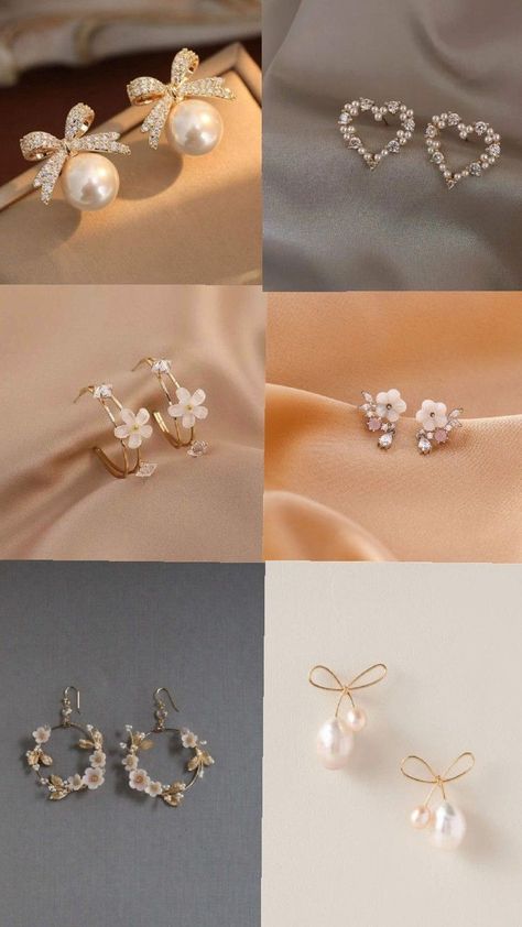 Korean Jewelry Aesthetic, Korean Earrings Aesthetic, Korean Earrings, Earrings Aesthetic, Korean Jewelry, Earrings Cute, Pretty Jewellery, Girly Photography, Eyelash Extensions