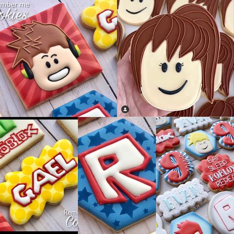 Roblox Cookies Decorated, Roblox Cookies, Roblox Cakes, Nice Cakes, Roblox Party, Roblox Cake, Roblox Birthday, Roblox Ideas, Cookies For Kids