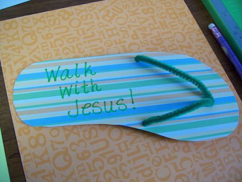 vbs crafts follow Jesus | Walk With Jesus" craft tutorial Vacation Bible School Craft, Flip Flop Craft, Dogs Walking, Bible Crafts Sunday School, Jesus Crafts, School Crafts For Kids, Make Ornaments, Paper Construction, Walk With Jesus