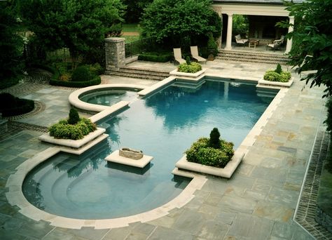 Hydrazzo | French Grey French Pool Landscape, French Swimming Pool, Backyard Hardscape Ideas With Pool, French Pool Design, French Pergola, French Pool, Roman Pool, French Patio, Pool Finishes