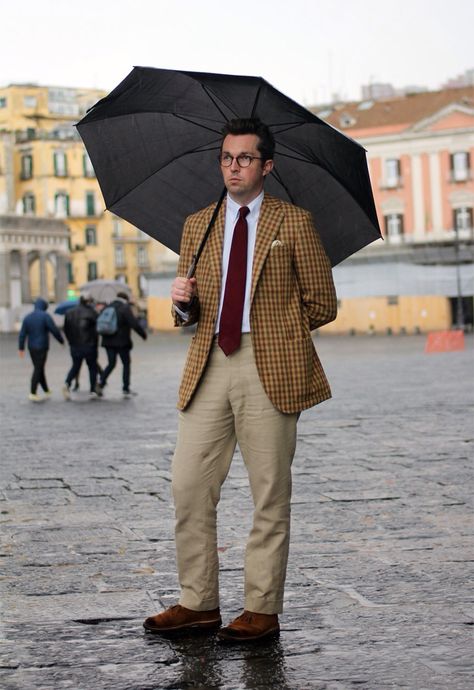 A Man Holding Umbrella, Marvel Rpg, Preppy Mens Fashion, Black Umbrella, Under My Umbrella, Mens Fashion Classic, Checked Jacket, Savile Row, Reference Poses