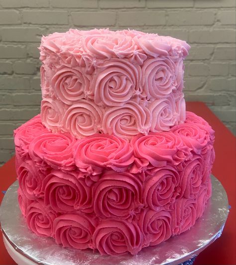 2 tier rosette cake. Light pink and dark pink. Dark Pink Birthday Cake, Pink Cake 2 Tier, 2 Tier Rosette Cake, 2 Tier Pink Cake, Small 2 Tier Cake, Dark Pink Cake, Birthday Cake Hot Pink, Tire Cake, Double Layer Cake