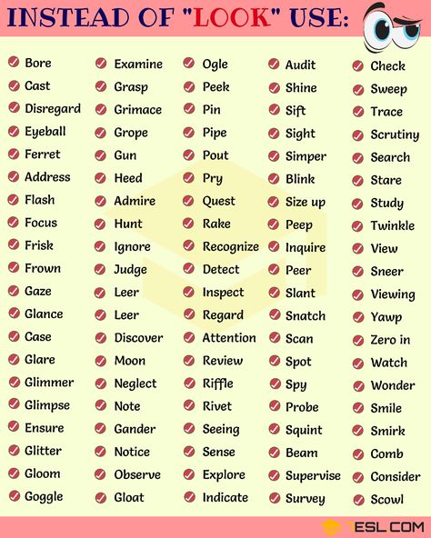 LOOK Synonym: 100 Synonyms for LOOK in English - 7 E S L Looking Synonyms, Synonyms For Looking, Give Synonyms, Before Synonyms, Stare Synonym, Better Words To Use Writing, Looked Synonyms, Surprised Synonyms, Synonyms For Shocked