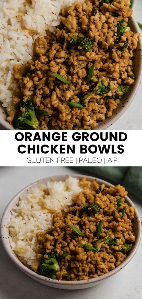 Ground Chicken And Broccoli, Ground Orange Chicken, Sausage Sweet Potato Recipes, Ground Chicken Recipes Healthy, Skin Recipes, Unbound Wellness, Chicken Bowls, Inflammatory Recipes, Paleo Chicken Recipes