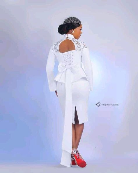 African Civil Wedding Dress Classy, White Short Gown For Registry, Gown For Registry Wedding In Nigeria, White English Gown Styles, Elegant White Gown For Traditional Ceremonies, Sequence Dress Short, Short Gowns Classy English, Short Gowns Classy, English Gowns