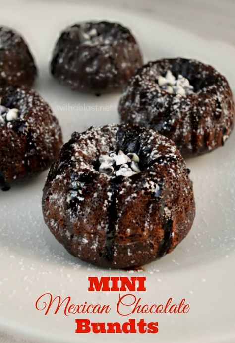 Soft, moist and spicy Mexican Chocolate bundt cakes ~ always a treat ~ quick, easy and you start with a Cake Mix ! Perfect Cinco de Mayo dessert Chocolate Bundt Cakes, Mini Bundt Cakes Recipes, Chocolate Bundt, Mini Bundt, Mexican Chocolate, Mini Bundt Cakes, Chocolate Bundt Cake, Magic Cake, Bundt Cakes Recipes