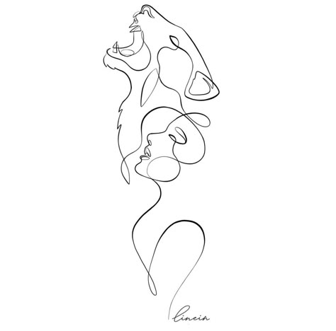 Lioness Tattoo Fine Line, Leo Line Tattoo, Woman With Lion Tattoo, Animal Line Art Tattoo, Lion And Woman Tattoo, Goddess Tattoo Outline, Simple Lion Tattoo Outline, Small Lioness Tattoo For Women, Fine Line Lion Tattoo