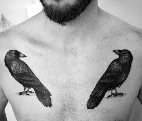 60 Odin’s Ravens Tattoo Designs For Men - Huginn and Muninn Ideas Odin's Ravens Tattoo, Crow Tattoos, Rabe Tattoo, Viking Raven, Worlds Best Tattoos, Bike Tattoos, Kunst Tattoos, Wild Tattoo, Crow Tattoo