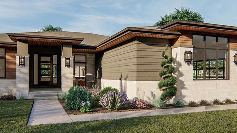 Prairie House Plan - 3 Bedrooms, 2 Bath, 1813 Sq Ft Plan 52-426 Floorplans Architecture, Modern Prairie House, Modern Prairie Home, Porch Dining, Covered Front Porch, 1 Story House, Kitchen Concept, Modern Prairie, Prairie House