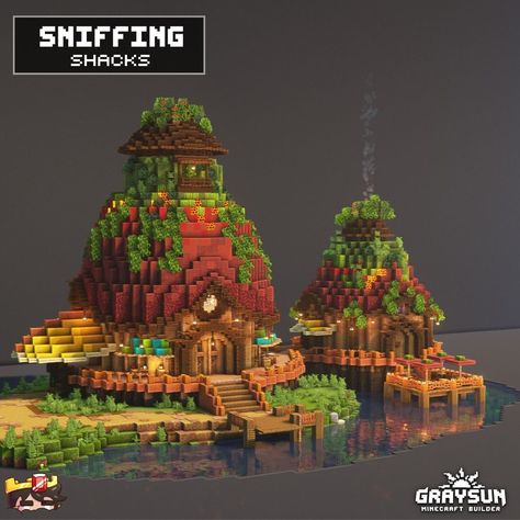 Minecraft Sniffing Shacks #zicxa #image #background #wallpaper Minecraft House Ideas Jungle, Jungle Build Minecraft, Minecraft Jungle Ruins, Minecraft Sniffer Art, Mc Jungle Builds, Jungle Houses Minecraft, Minecraft Sniffer House, Sniffer Sanctuary Minecraft, Sniffer Minecraft Build