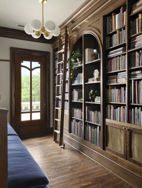 Built In Bookcase Living Room Library Wall, Full Wall Bookshelves, Wood Built In Bookshelves, Wyoming Homestead, Small Home Library, Library House, Wine Lounge, Bookshelf Wall, Chip And Jo