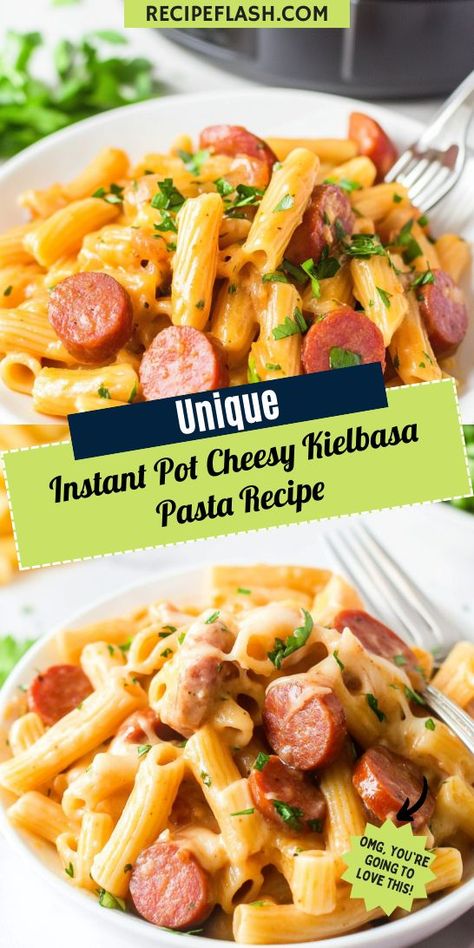 Craving a cheesy, hearty meal that’s ready in minutes? This Instant Pot Cheesy Kielbasa Pasta Recipe is packed with flavor and is incredibly easy to make. Don’t forget to save this recipe for your next family dinner or potluck gathering! A must-try for Instant Pot enthusiasts! Cheesy Kielbasa Pasta, Kielbasa Pasta Recipes, Cheesy Kielbasa, Cheesy Sausage Pasta, Kielbasa Pasta, Sausage Pasta Recipe, Sausage Pasta Recipes, Kielbasa Recipes, Beef Sausage