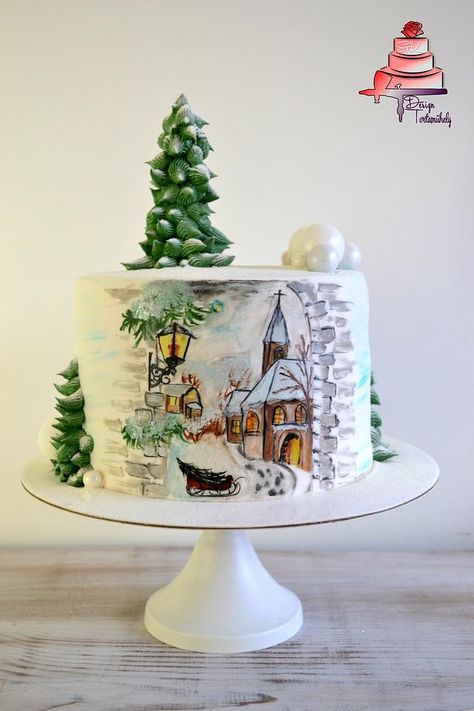 Cake Painting Tutorial, Hand Painted Cake, Alphabet Cake, Crisco Recipes, Christmas Wedding Cakes, Creative Christmas Crafts, Christmas Cakes Easy, Christmas Themed Cake, Painted Cake