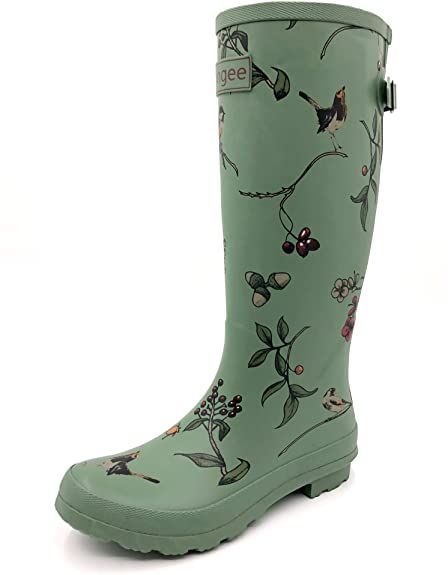 Rongee Women's Rubber Rain Boots Garden Tall Printed with Adjustable Buckle Stylish Rain Boots, Slim Calves, Oxford Bags, Neoprene Rubber, Womens Rain Boots, Bird Tree, Winter Socks, Wide Calf, Winter Boots Women