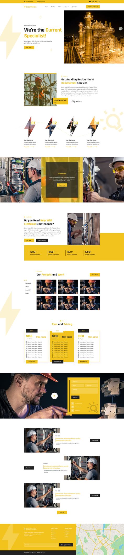 Electricians Website Design on Behance Electrical Website Design, Electric Website Design, Electrician Website Design, Power Engineering, Website Design Inspiration Layout, Creative Website Design, Creative Website, One Page Website, Web Design Graphic