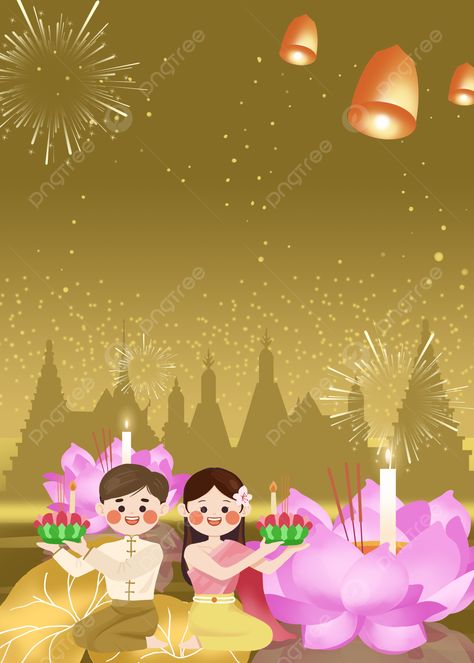 Lanterns Background, Loy Krathong Festival, Lantern Image, Loy Krathong, Social Templates, Golden Background, Border Frame, Red Lantern, Wallpaper Image