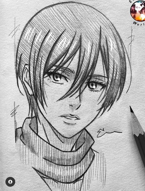 Mikasa Ackerman Drawing Pencil, Mikasa Sketch Drawing, Mikasa Drawing Easy, Mikasa Ackerman Sketch, Attack On Titan Drawing Sketches, Mikasa Ackerman Drawing, Mikasa Sketch, Mikasa Drawing, Anime Art Simple Drawing