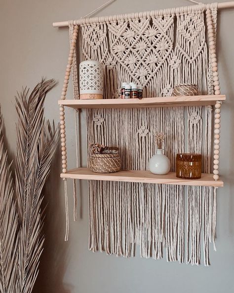 Jessica Lynn on Instagram: “I’ve been prepping for @hobnobmarketllc next month and Shelves are my top seller in anything I make. I first started making shelves a…” Macrame Wall Hanging Shelf Tutorial, Makrame Shelf, Macrame Shelf Hanging Shelves, Macromay Wall Hanging Shelf, Macrami Shelf, Making Shelves, Macrame Hanging Shelf, Macrame Shelf, Bed Frame Design