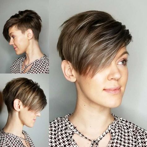 Tomboy Pixie Undercut with Choppy Side Bangs Highlights Brown Hair Short, Curling Thick Hair, Fine Curly Hair, Short Hairstyles Fine, Textured Haircut, Pixie Cut With Bangs, Edgy Pixie, Asymmetrical Pixie, Short Hair Lengths