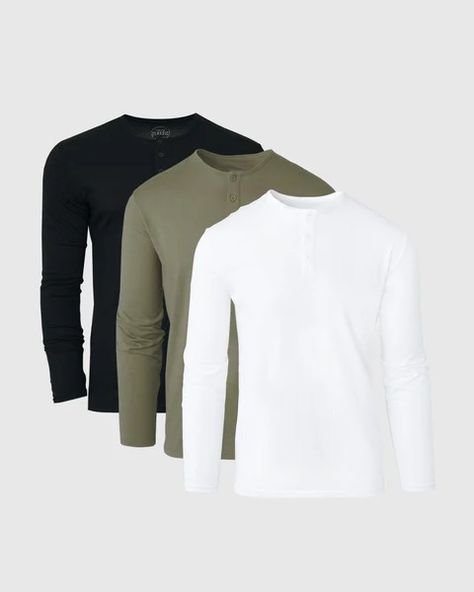 Men’s Henley Shirts - 20% Cashback On First Order With Signup – True Classic Fitted Long Sleeve, Mens Henley, Cold Weather Fashion, Fleece Joggers, Crew Neck Shirt, Drawstring Shorts, Henley Shirts, Slim Fit Men, White Long Sleeve