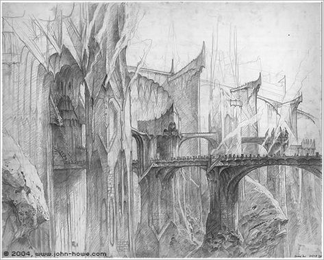 John Howe :: Illustrator - Portfolio :: Home / Moving Pictures / The Lord of the Rings / Concept art / The Foundations of Barad-dûr (1) Alan Lee Art, Tolkien Artwork, Barad Dur, Tolkien Illustration, Alan Lee, John Howe, Middle Earth Art, Tolkien Books, Tolkien Art