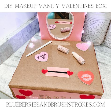 Vanity Valentines Boxes, Diy Valentines Box, Valentine Boxes, Diy Makeup Vanity, School Boxes, Valentine Day Boxes, Vanity Box, Valentines School, Valentine Box