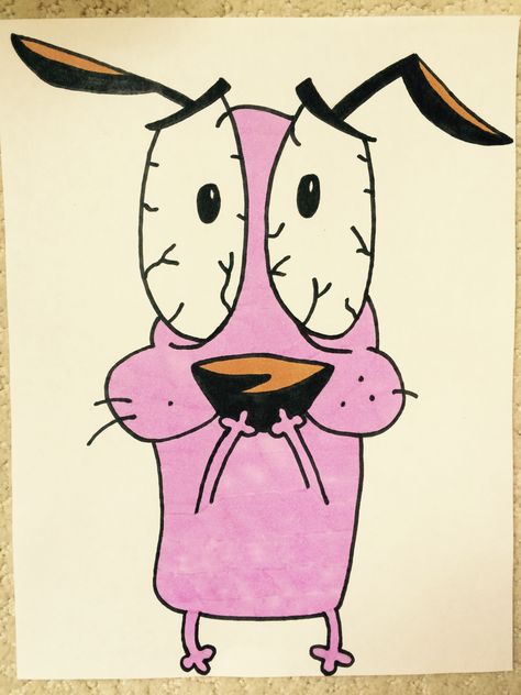 Courage the Cowardly Dog @JessicaJenkins Courage The Cowardly Dog Shoes, Courage The Cowardly Dog Drawing Easy, Courage The Cowardly Dog Sketch, Courage The Cowardly Dog Painting, Courage The Cowardly Dog Drawing, Cavas Art, Spongebob Stuff, Dog Drawing Simple, Pikachu Tattoo