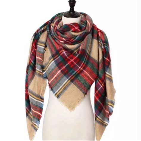 Tartan Plaid Oversized Square Blanket Scarf. Red, Tan, Green, White, Yellow And Blue. Soft And Cozy! Great, Festive, Fun Look For The Winter Holidays. New With Tags. Great Gift. Two Available, Sold Separately Or Ask To Bundle. Buy With Confidence, I Have Great Ratings And Ship Quickly With Care. Clean, Non Smoking Home. Tartan Plaid Square Blanket Scarf Red Tan Green Fall Winter Style Christmas Xmas Holiday Cold Weather Festive Fun Warm Cozy Gift Square Blanket Scarf, Designer Shawl, Plaid Blanket Scarf, Triangle Scarf, Square Blanket, Blue Soft, Black Scarf, Yellow And Blue, Blanket Scarf