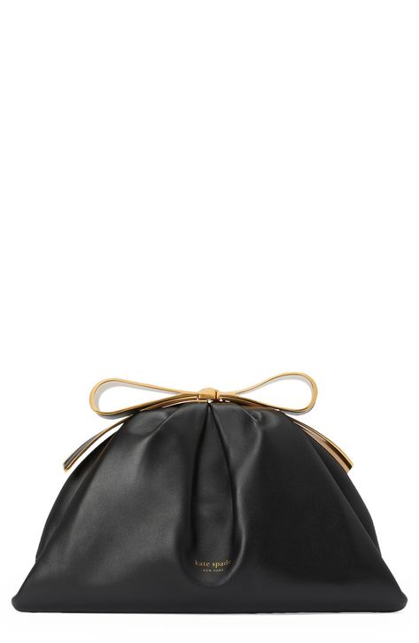 kate spade new york smooth leather clutch available at #Nordstrom Leather Bow, Leather Bows, Curator Style, Leather Clutch, Clutch Handbag, Kate Spade New York, Smooth Leather, Kate Spade, Nordstrom