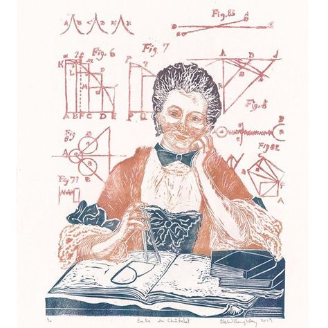 Happy birthday to to #physicist #mathematician and natural #philosopher Émilie du Châtelet (1706-1749) who combined Newtons #physics with Leibniz calculus explained kinetic energy and made the still standard French translation of the Principia!  #sciart #printmaking #linocut #womeninstem #histstm #mathart Newton Physics, Emilie Du Chatelet, Block Portrait, Donato Bramante, Astronomy Lessons, Leonhard Euler, Investigatory Project, Women In Science, Lino Block