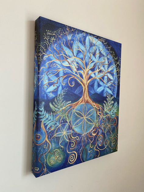 Tree of Life spring Canvas Print - Etsy Canada Tree Of Life Art Painting, Artist Corner, Seasonal Tree, Spring Canvas, Tree Of Life Painting, Office Yoga, Spiritual Paintings, Tree Of Life Art, Kunst Inspiration