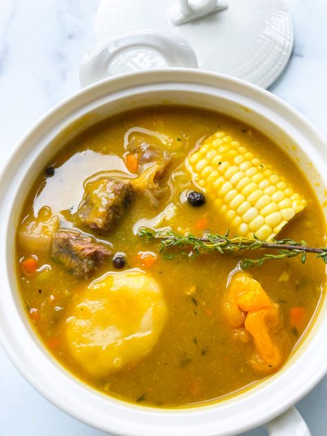 Jamaican Beef Soup - New Jamaican Soup, Cream Of Pumpkin Soup, Vegan Pumpkin Soup, Potato Pudding, Jamaican Dishes, Beef Soup Recipes, Beef Soup, Jamaican Recipes, Caribbean Recipes