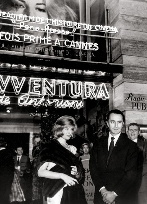 Monica Vitti with Antonioni in Paris in 1960 at a showing of his most acclaimed film, “L’Avventura.” Jazz Lifestyle, Italian Cinema, Monica Vitti, Future People, Michelangelo Antonioni, French New Wave, France Gall, Charlotte Gainsbourg, Claudia Cardinale