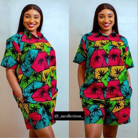 Shirt And Shorts Outfit Ankara, Ankara Shirt And Short For Women, Ladies Shirt And Trousers, Ankara Shirt And Shorts For Ladies, Unique Two Piece Outfit, Short Nicker And Shirt For Ladies, Short And Top Set Two Pieces Ankara, Ankara Top And Shorts For Women, Short Trouser And Top For Ladies