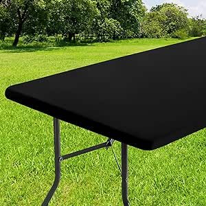 Amazon.com: smiry Rectangle Tablecloth, Elastic Fitted Flannel Backed Vinyl Tablecloths for 6ft Folding Tables, Waterproof Wipeable Table Covers for Indoor, Outdoor, Picnic and Camping (Black, 30"x72") : Home & Kitchen Outdoor Camping Party, Fitted Tablecloths, Elegant Tablecloth, Folding Tables, Vinyl Tablecloth, Marble Wood, Rectangle Tablecloth, Outdoor Picnic, Making Things