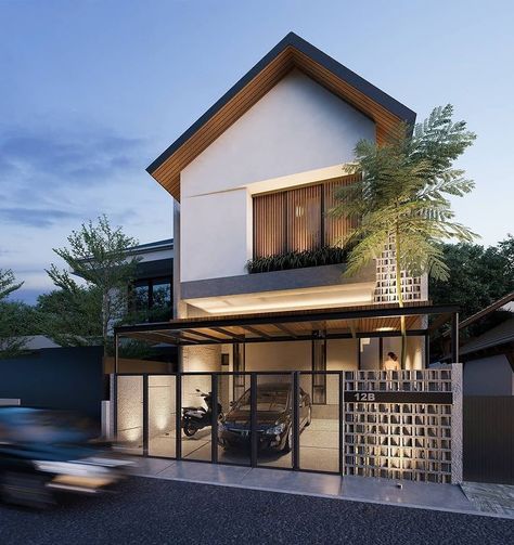 Facade House Modern, Modern Japanese House, Scandinavian House, Small Modern House Plans, Home Designs Exterior, Tropical House Design, Living Luxury, Townhouse Designs, Roof Architecture