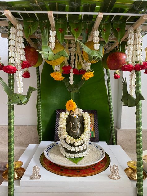 Ganapati Decoration At Home Ideas Diy, Vinayaka Chavithi Decoration At Home, Vinayaka Chavithi Decoration, Vratham Decoration, Ganpati 2023, Ganesh Decoration Ideas, Pooja Decoration Ideas, Ganesha Pooja, Ganesha Decoration