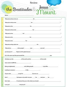 Worksheet to teach Jesus Sermon on the Mount from Matthew Chapter 5. Overview with fill in the blanks . Jesus Sermon On The Mount, Matthew Chapter 5, Bible Worship, Childrens Bible Study, Religion Activities, Youth Bible Study, Sermon On The Mount, Sunday School Curriculum, Bible Worksheets