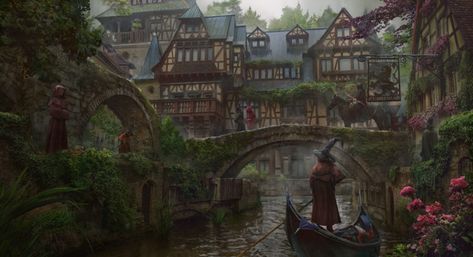 The Art of Eddie Mendoza Eddie Mendoza, Art Cyberpunk, Fantasy Town, New Fantasy, Fantasy City, Fantasy Setting, Fantasy Places, Medieval Town, 판타지 아트