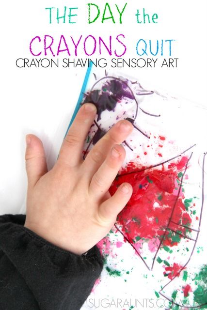 Crayon Shavings Crafts, Familiar Art, Yellow Crayon, The Day The Crayons Quit, Day The Crayons Quit, Coordination Activities, Bilateral Coordination, Finger Paints, Black Crayon